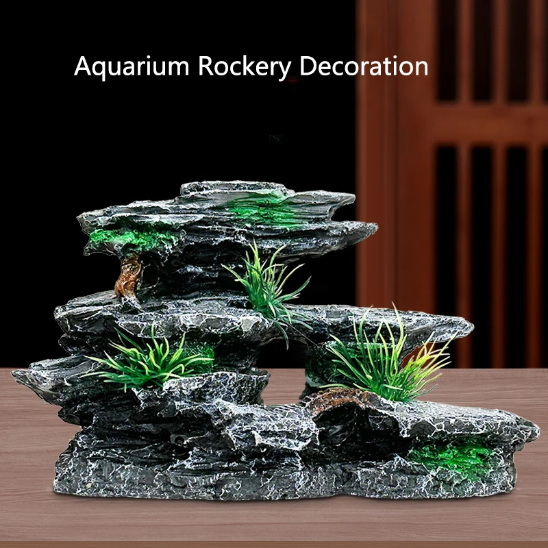 Pet Supplies Fish - 樹脂水族館築山山の装飾人工ビュー岩の洞窟石の木の水槽の装飾ペット用品家の装飾新しい