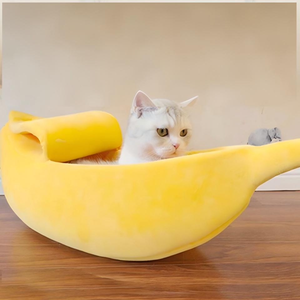 Pet Supplies Pet Shop - 暖かい冬用ペットベッド バナナ型 ふわふわ ソフトな猫犬用ベッドハウス 可愛い居心地の良い巣 クッション